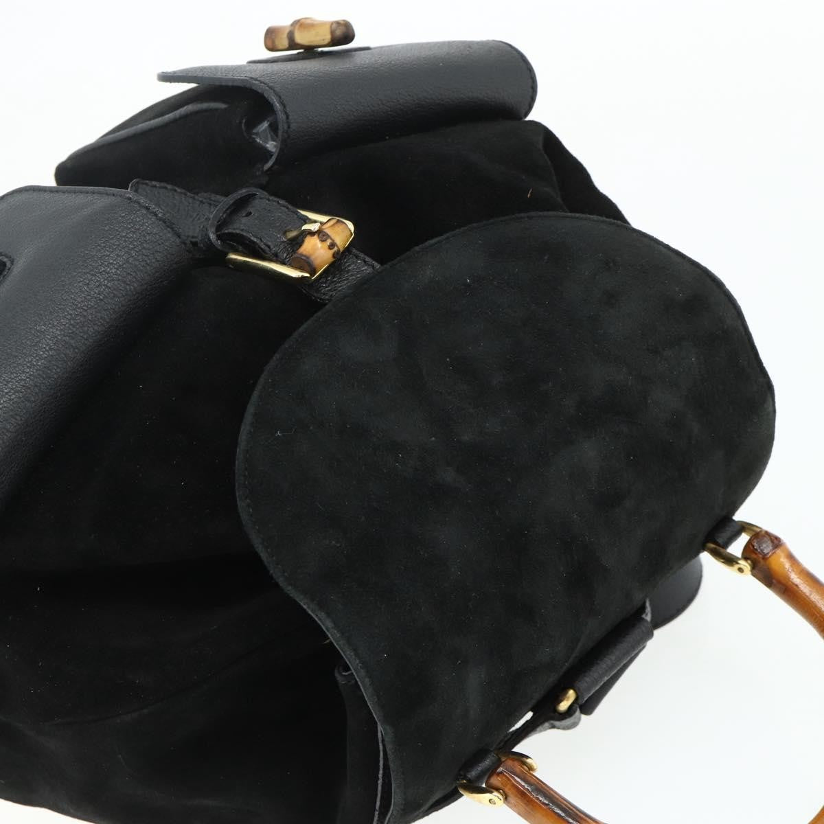 Gucci Vintage Bamboo Suede Black Suede Backpack Bag (Pre-Owned)