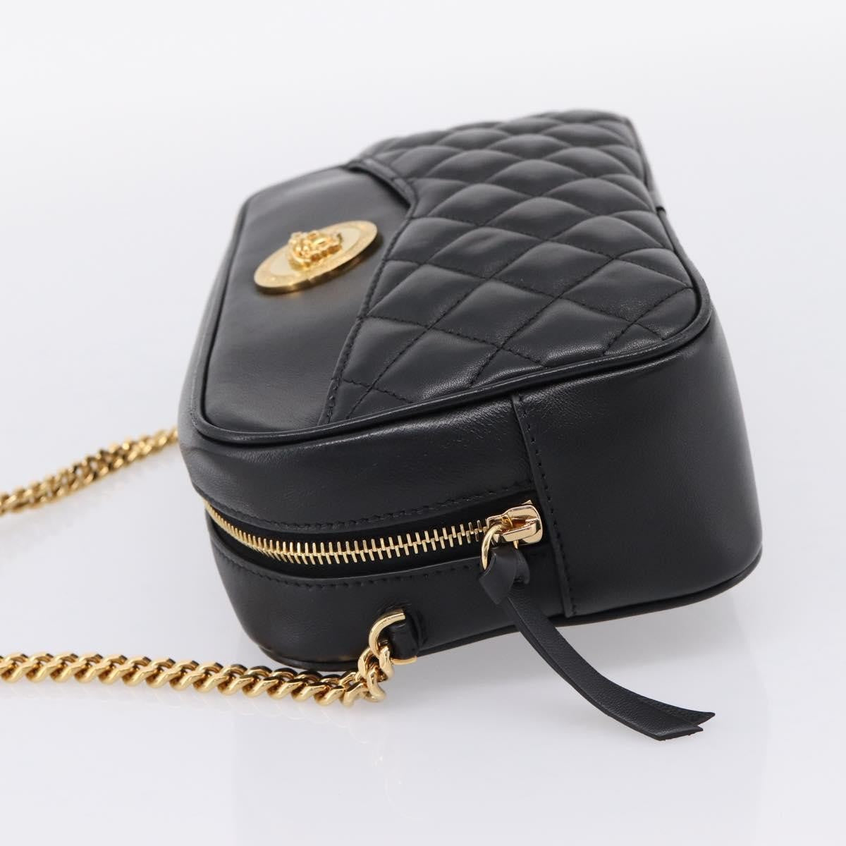 Versace Medusa Icon Front Slip Pocket Camera Quilted Leather Black Leather Handbag (Pre-Owned)