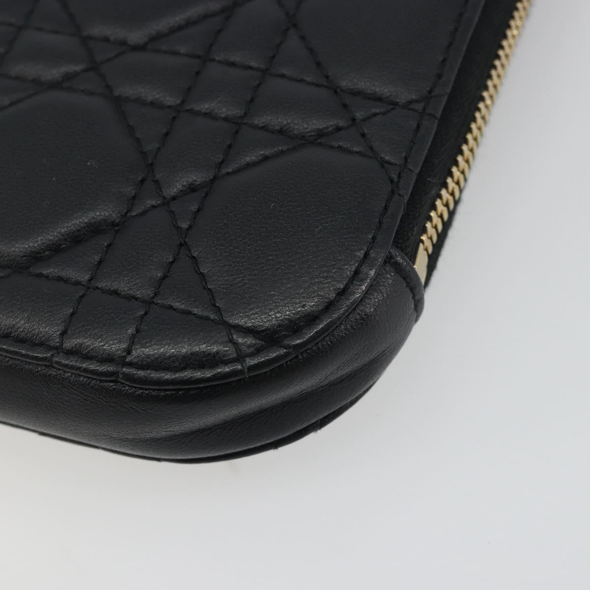 Christian Dior Lady Dior Phone Holder On Chain Cannage Quilt Lambskin Black Leather Shoulder Bag Bag (Pre-Owned)