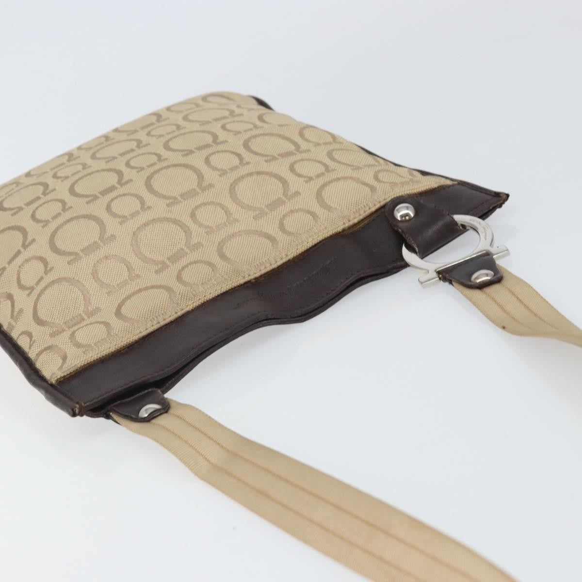 Salvatore Ferragamo Gancini Canvas Beige Canvas Shoulder Bag Bag (Pre-Owned)