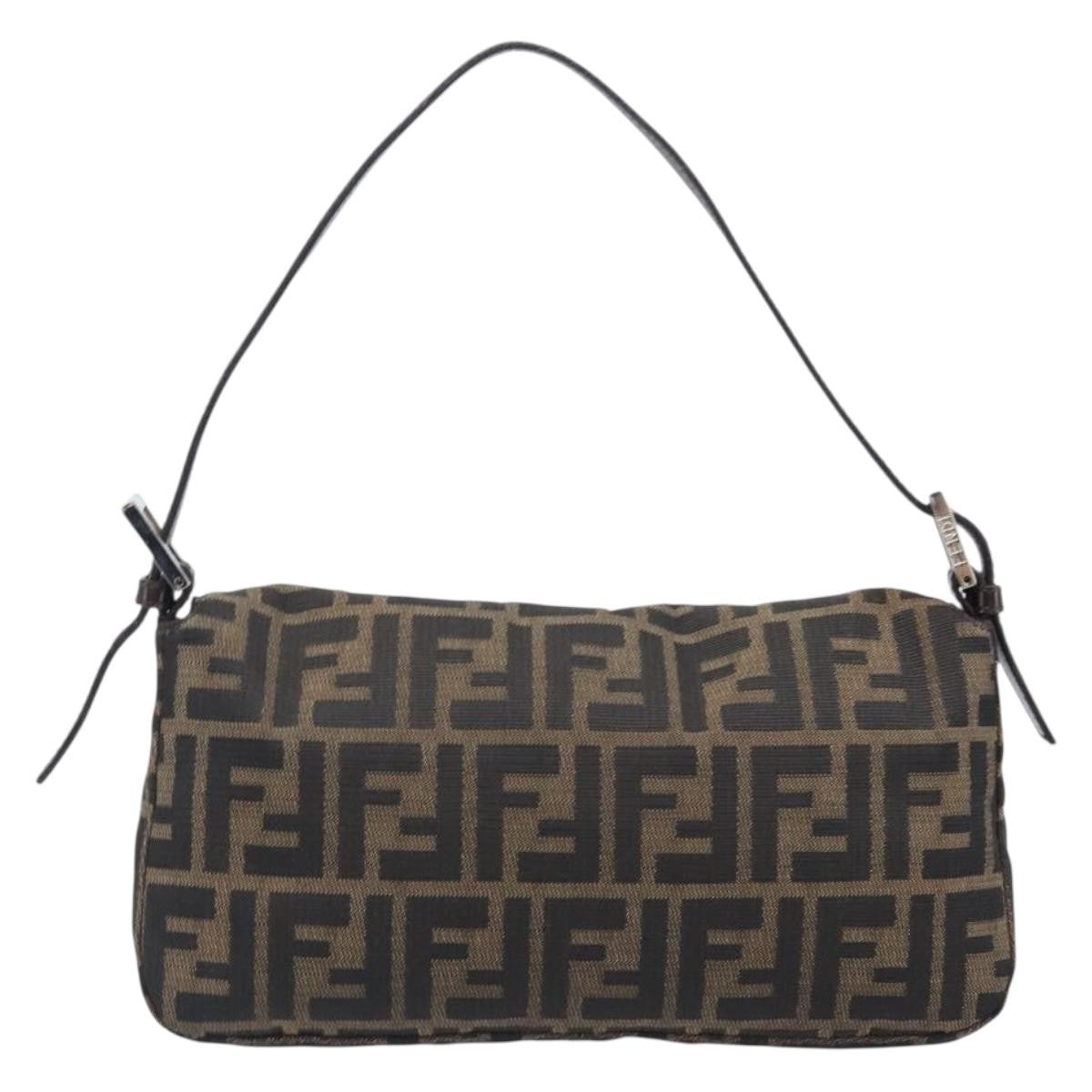 Fendi Mamma Baguette Zucca Jacquard Velvet Brown Canvas Shoulder Bag Bag (Pre-Owned)