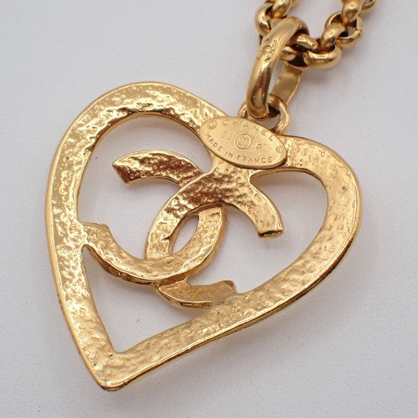 Chanel Vintage Cc Heart Pendant Long Metal Gold Gold_Plated Necklace Jewelry (Pre-Owned)