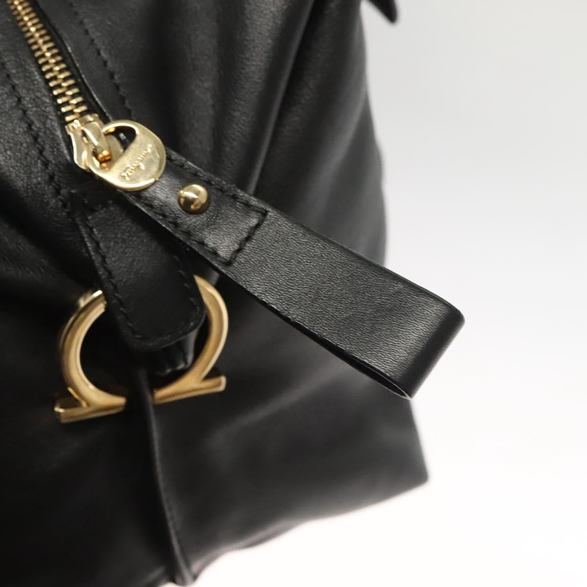 Salvatore Ferragamo Gancini Leather Black Leather Handbag (Pre-Owned)