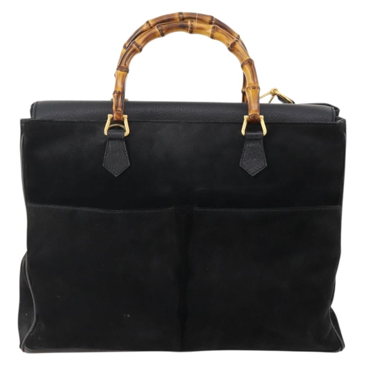 Gucci Bamboo Suede Black Suede Tote Bag Bag (Pre-Owned)
