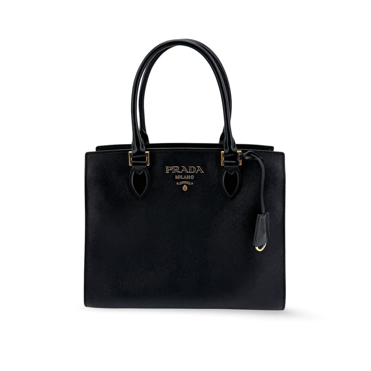 Prada Saffiano Tote Leather Black Leather Tote Bag Bag (Pre-Owned)