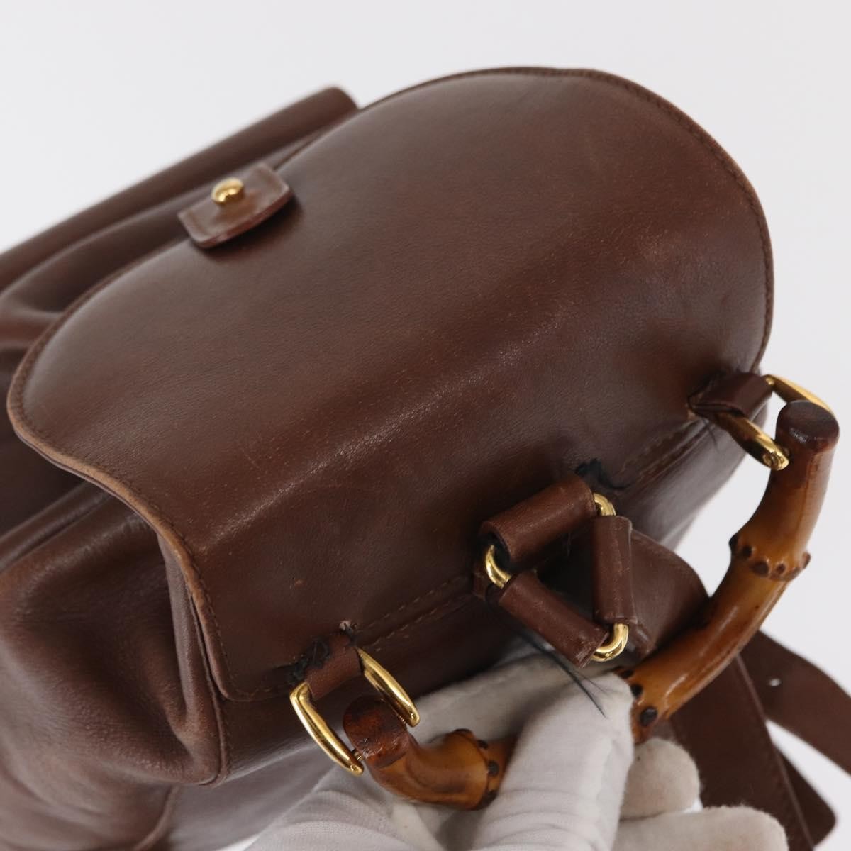 Gucci Vintage Bamboo Leather Brown Leather Backpack Bag (Pre-Owned)
