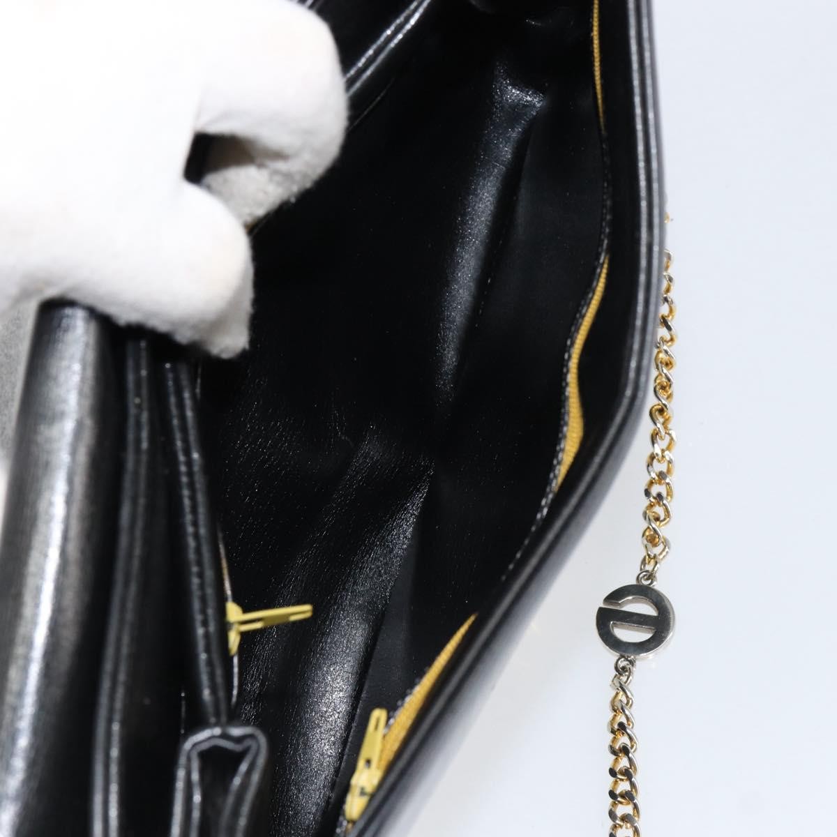 Christian Dior Vintage Chain Flap Diorissimo Canvas Black Leather Shoulder Bag Bag (Pre-Owned)