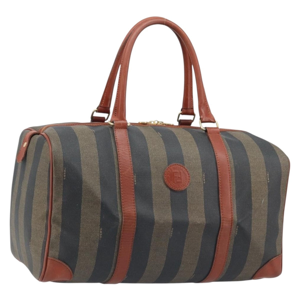 Fendi Vintage Pequin Boston Coated Canvas Brown Canvas Travel Bag Bag (Pre-Owned)