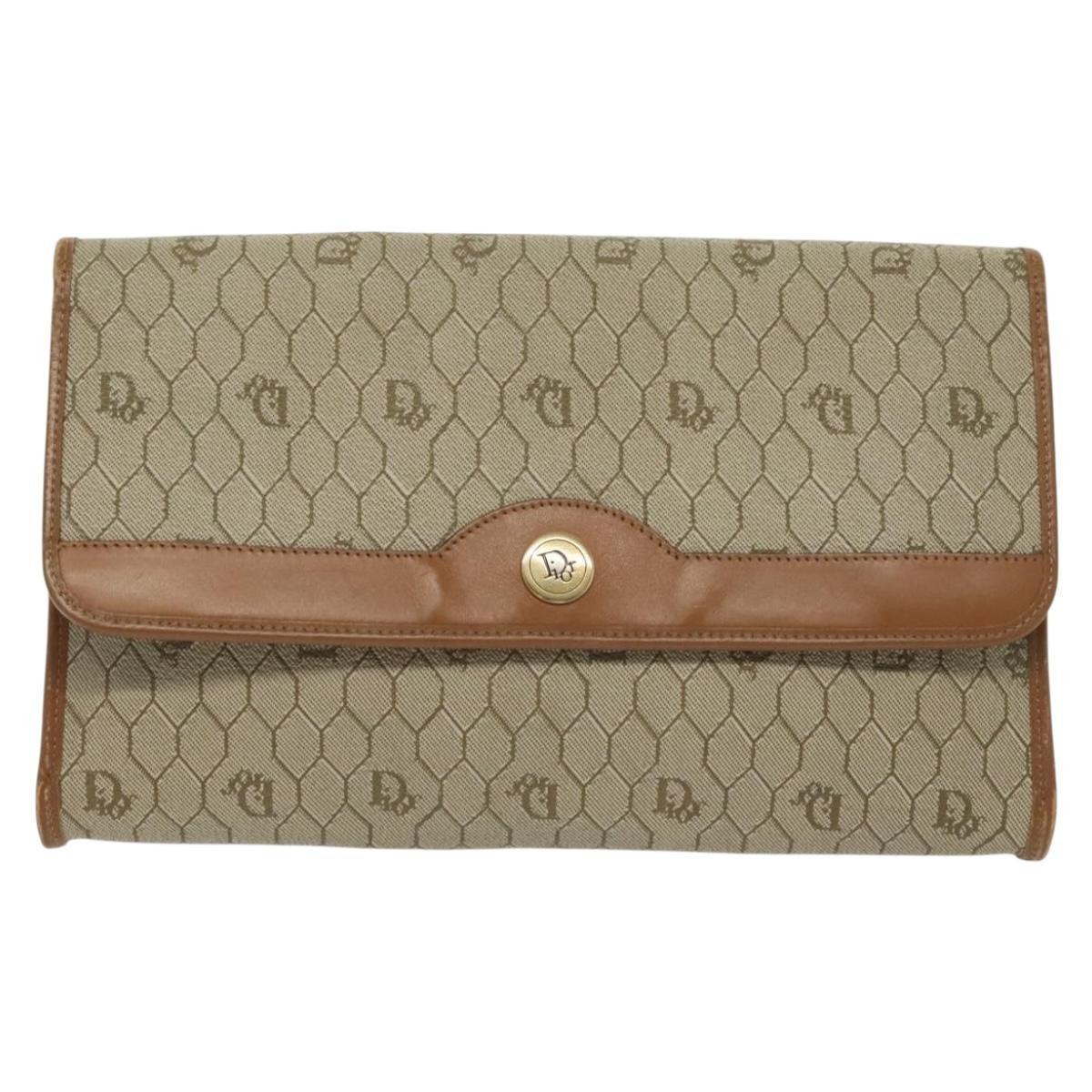 Christian Dior Vintage Honeycomb Chain Canvas Beige Canvas Bag (Pre-Owned)