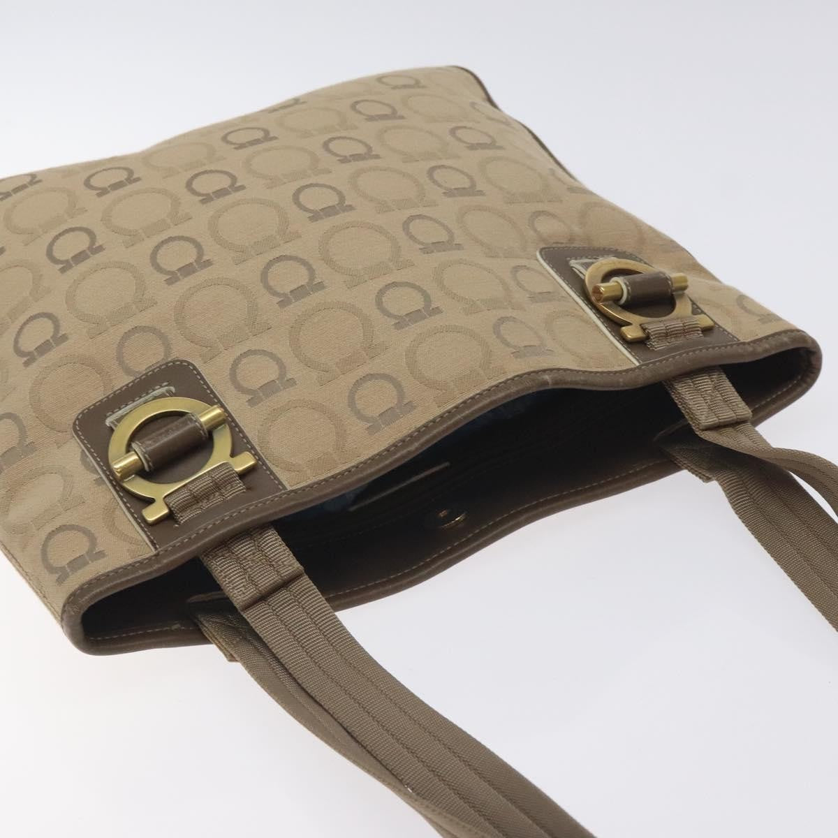 Salvatore Ferragamo Gancini Tote Gancini Canvas Beige Canvas Tote Bag Bag (Pre-Owned)