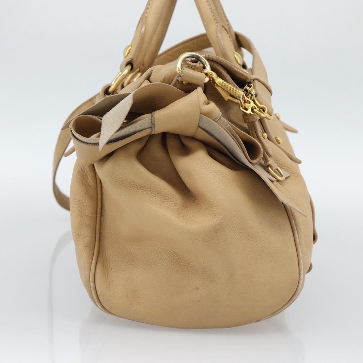 Miu Miu Convertible Satchel Leather Beige Leather Handbag (Pre-Owned)