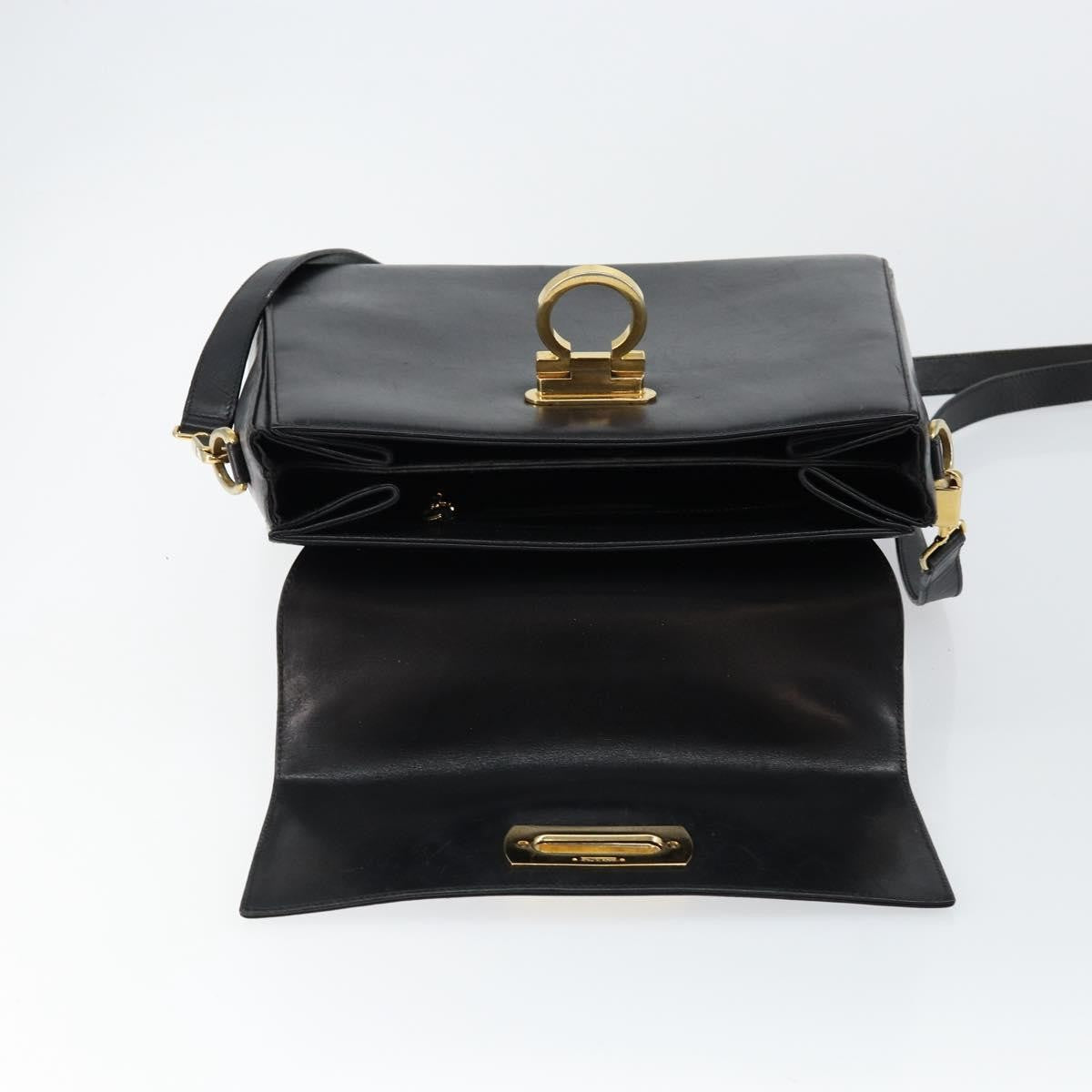 Salvatore Ferragamo Gancini Convertible Top Handle Leather Black Leather Handbag (Pre-Owned)