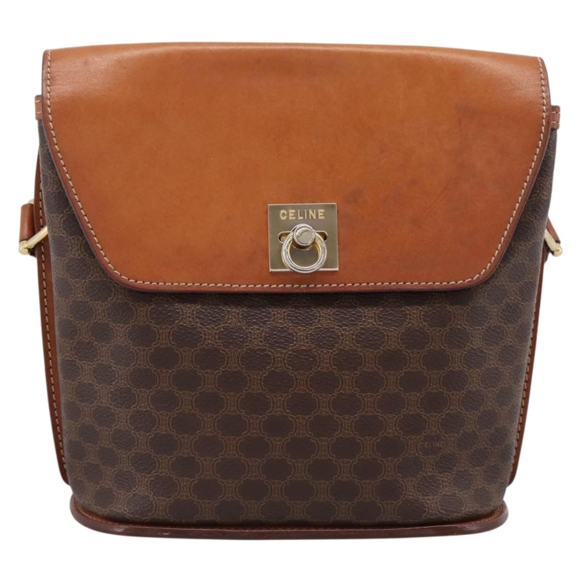 Celine Macadam Leather Brown Canvas Shoulder Bag Bag (Pre-Owned)