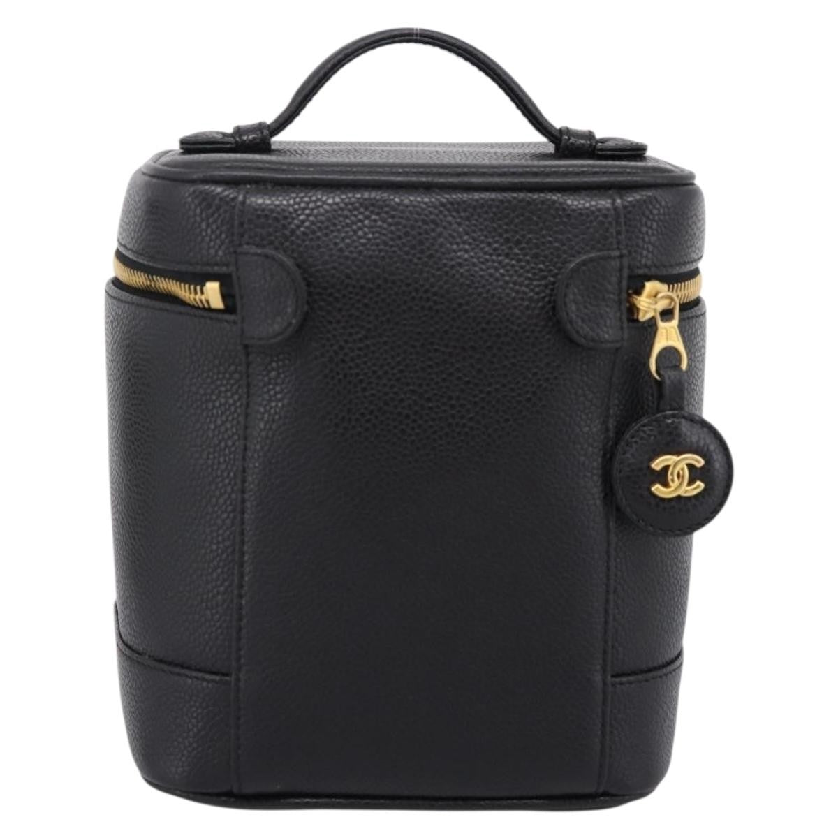 Chanel Vintage Timeless Cosmetic Case Caviar Black Leather Handbag (Pre-Owned)