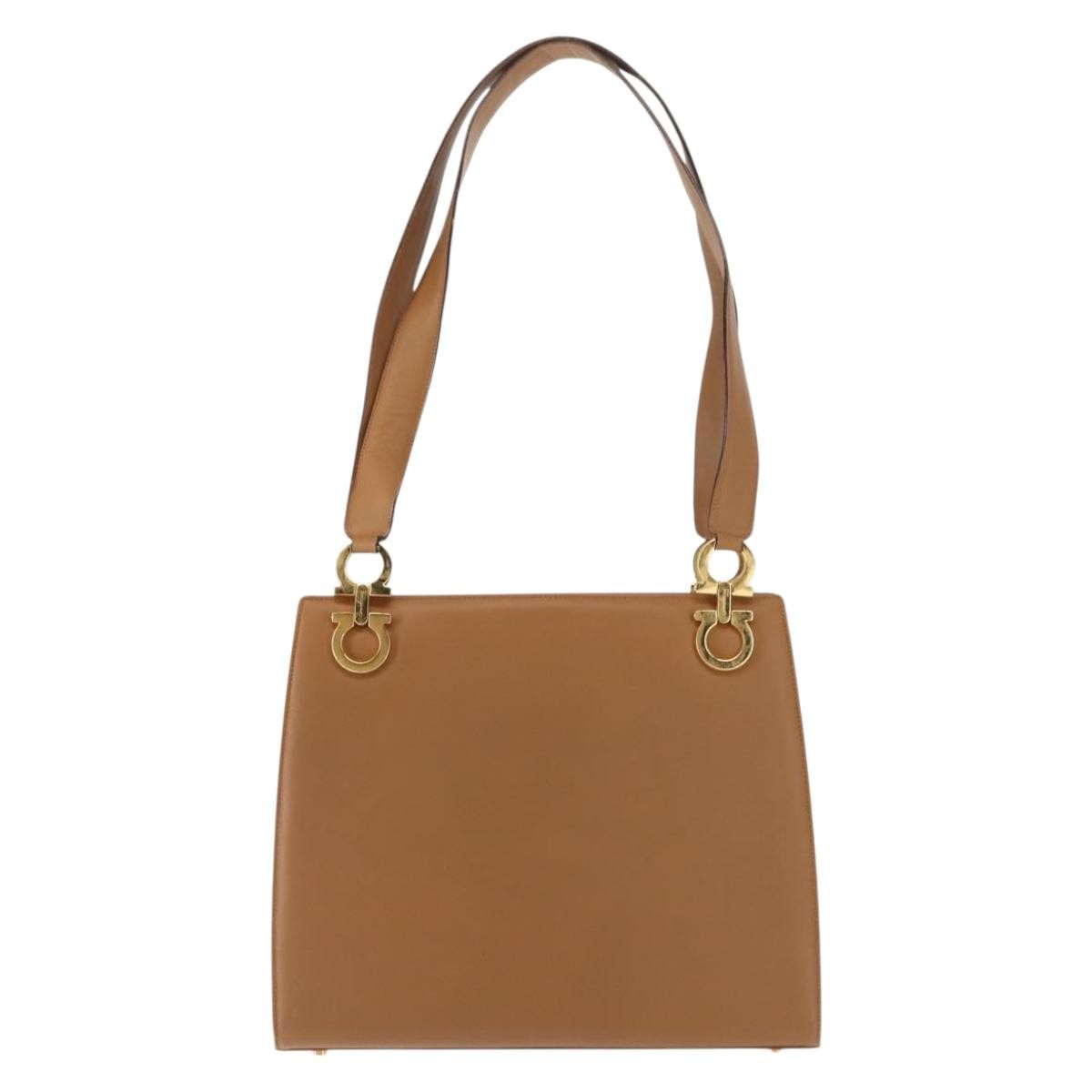 Salvatore Ferragamo Gancini Leather Beige Leather Shoulder Bag Bag (Pre-Owned)