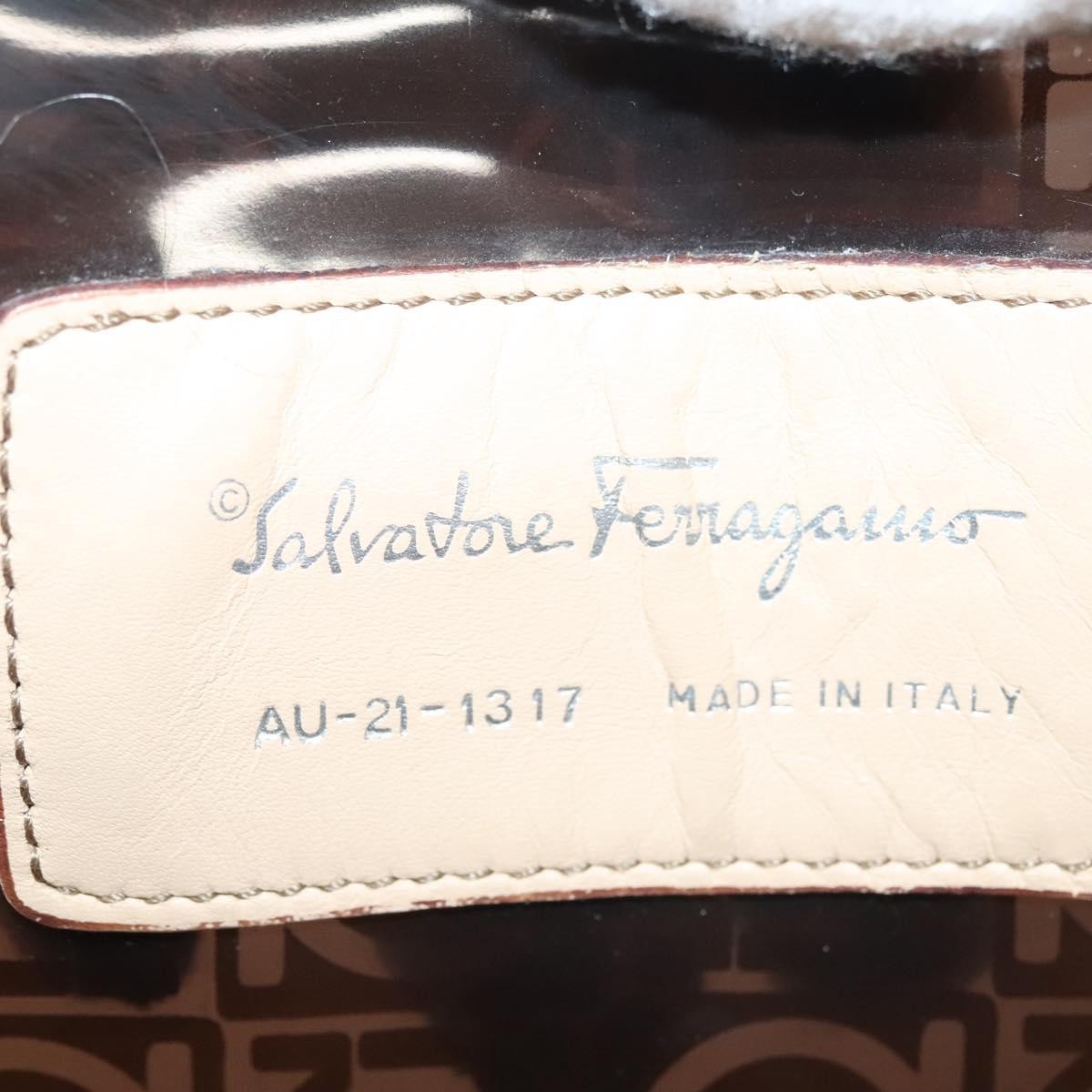 Salvatore Ferragamo Gancini Tote Vinyl Brown Synthetic Tote Bag Bag (Pre-Owned)