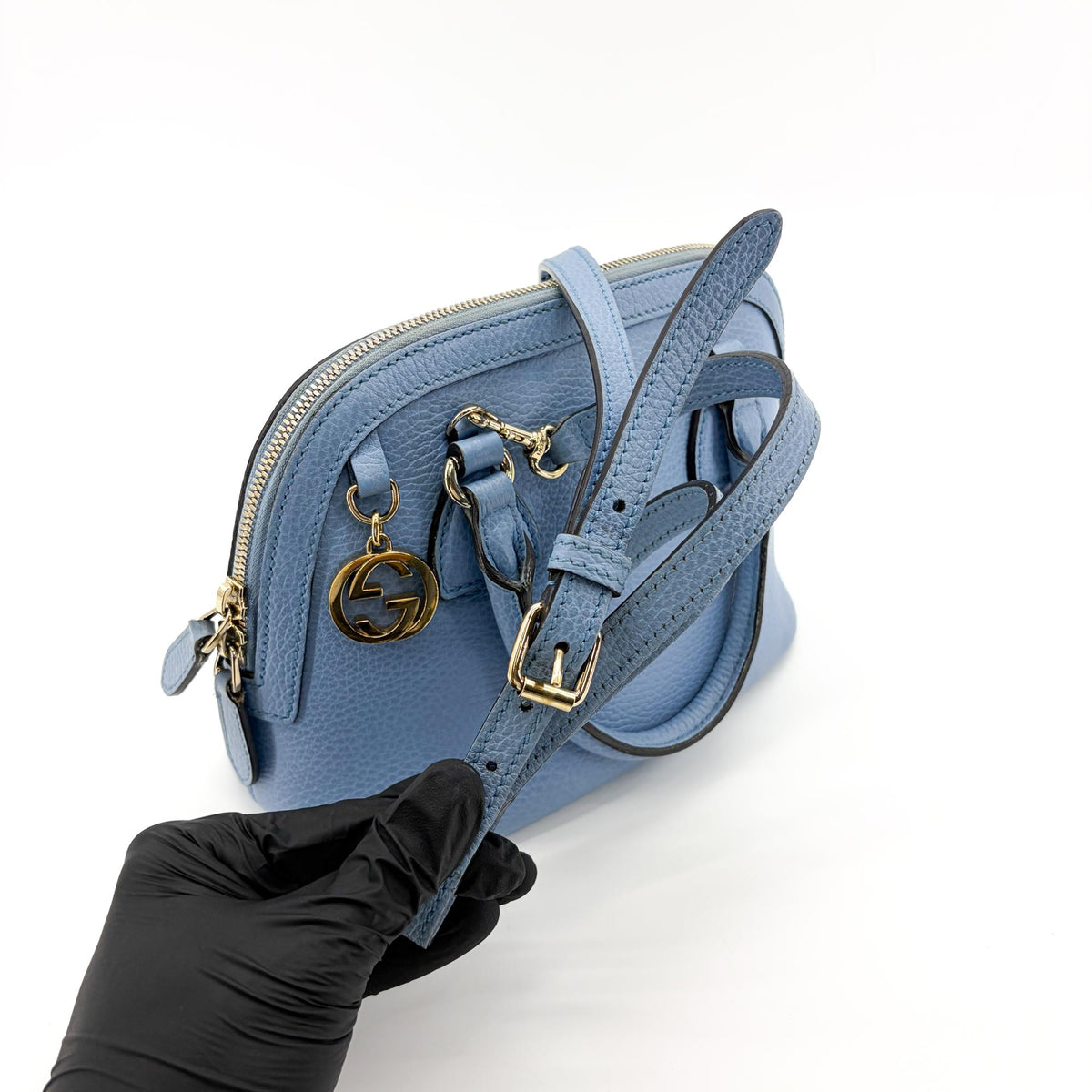 Gucci Convertible Dome Satchel Leather Blue Calfskin Handbag (Pre-Owned)