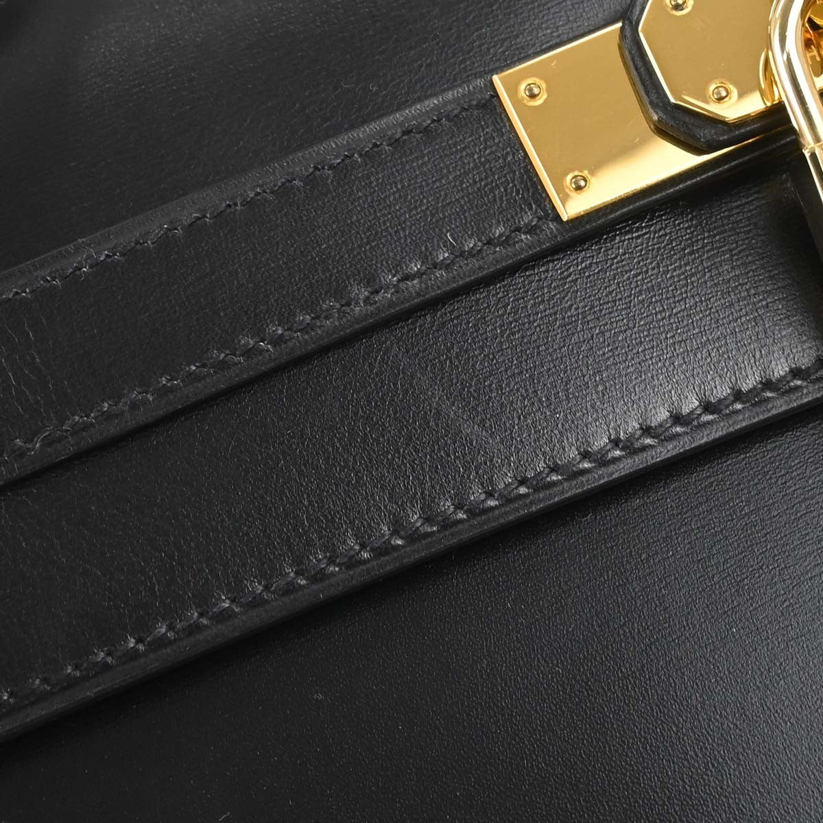Hermes Kelly Black Box Calf With Gold Hardware Black Leather Handbag (Pre-Owned)