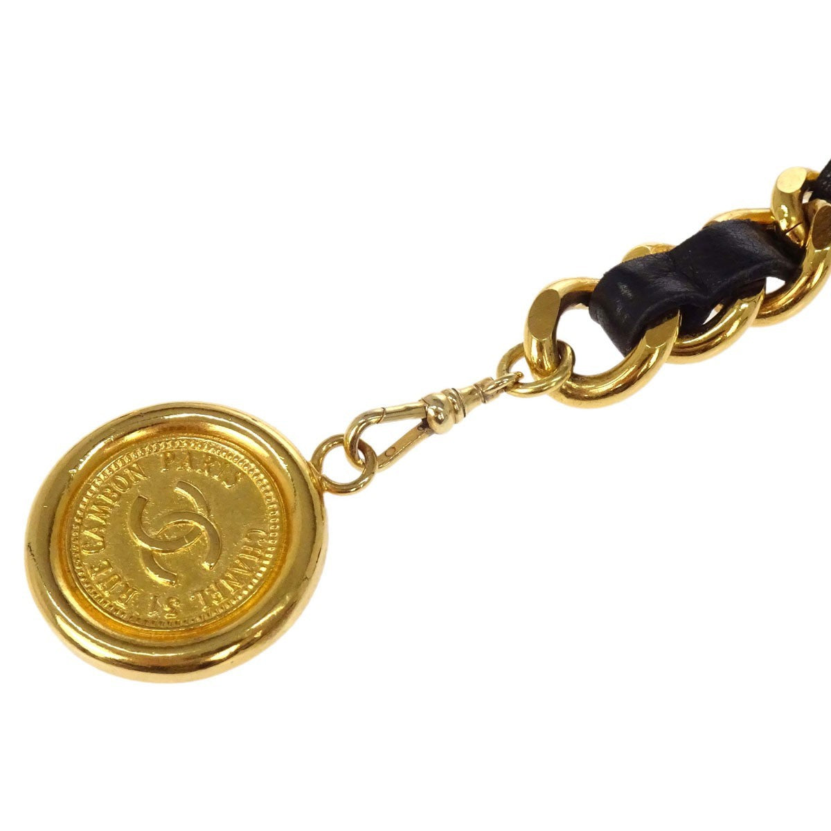 Chanel Cc Medallion Chain Belt Metal With Leather Gold Gold_Plated Belts Accessory (Pre-Owned)