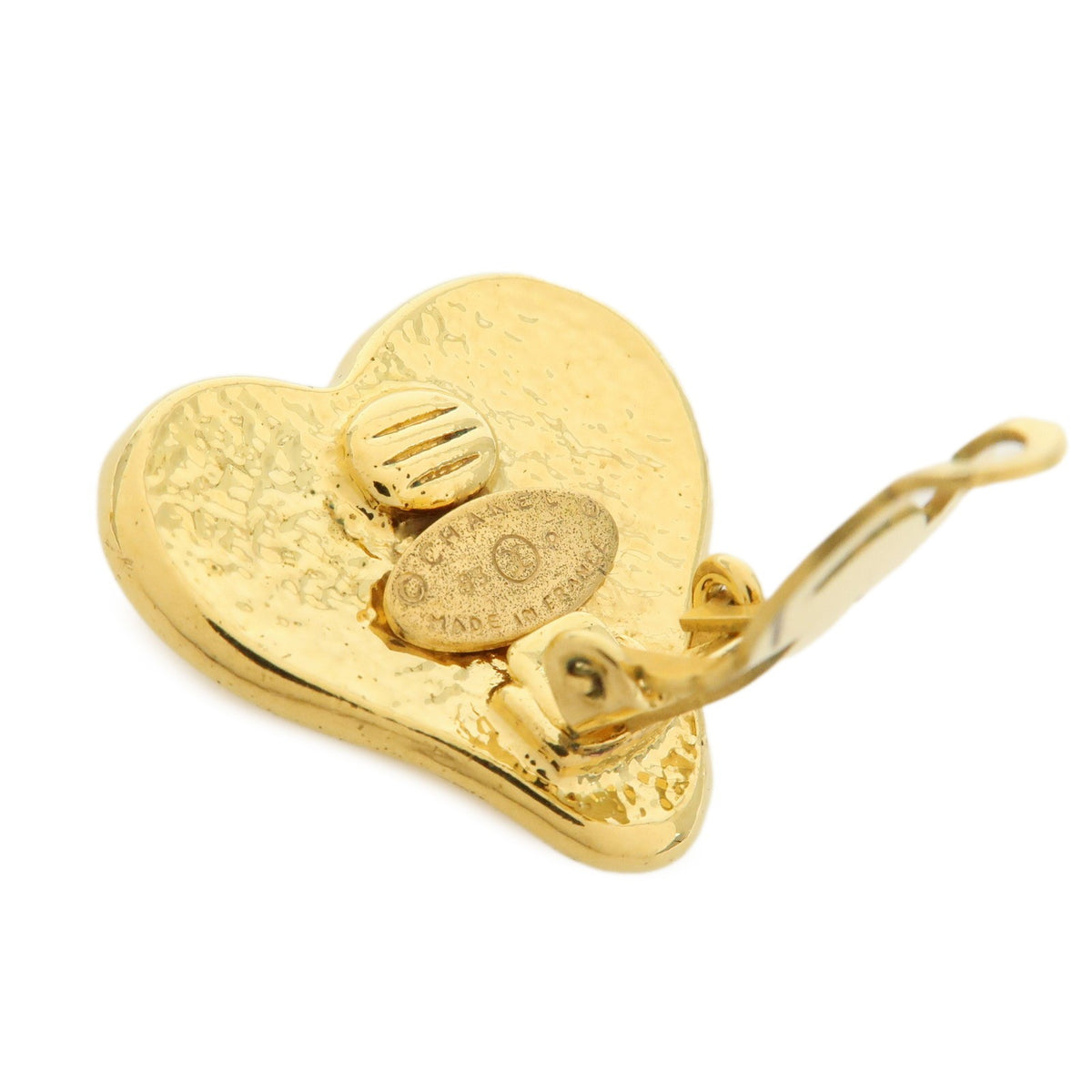 Chanel Vintage Cc Heart Clip-On Metal Gold Gold_Plated Earrings Jewelry (Pre-Owned)