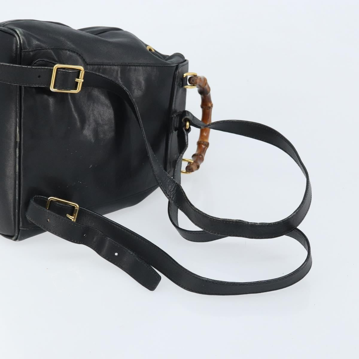 Gucci Vintage Bamboo Leather Black Leather Backpack Bag (Pre-Owned)