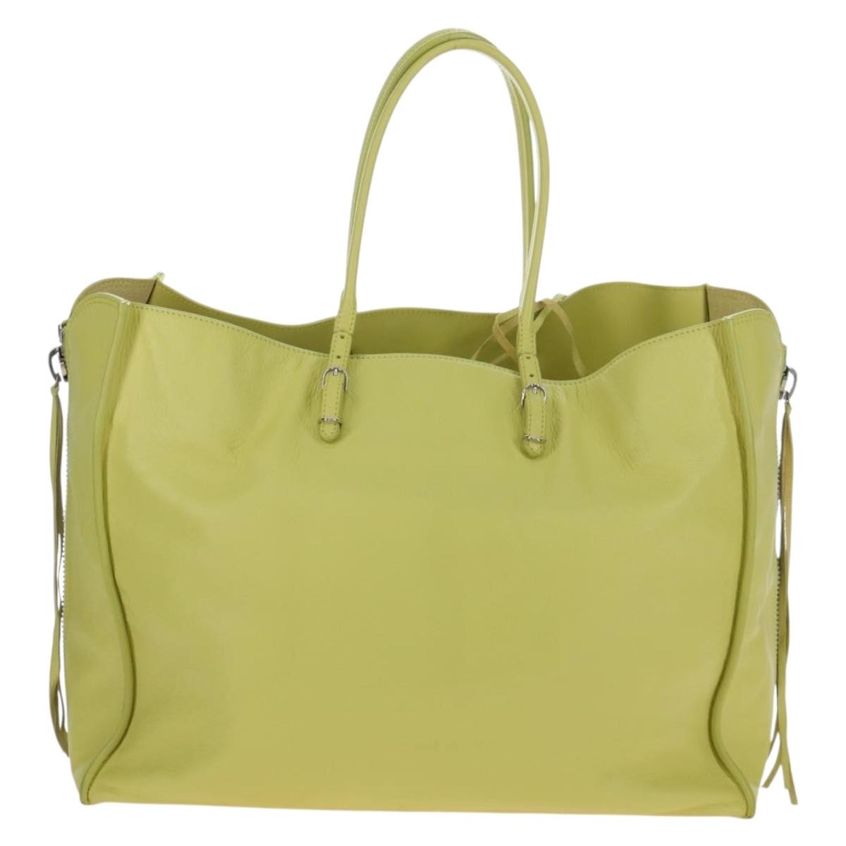 Balenciaga Papier A4 Zip Around Classic Studs Leather Yellow Leather Handbag (Pre-Owned)