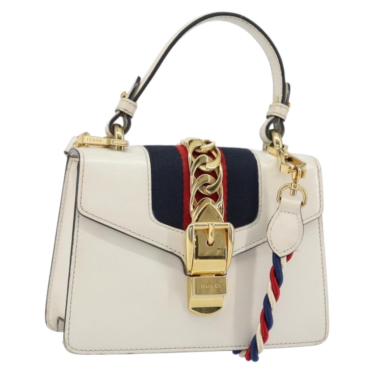 Gucci Sylvie Top Handle Leather White Leather Handbag (Pre-Owned)