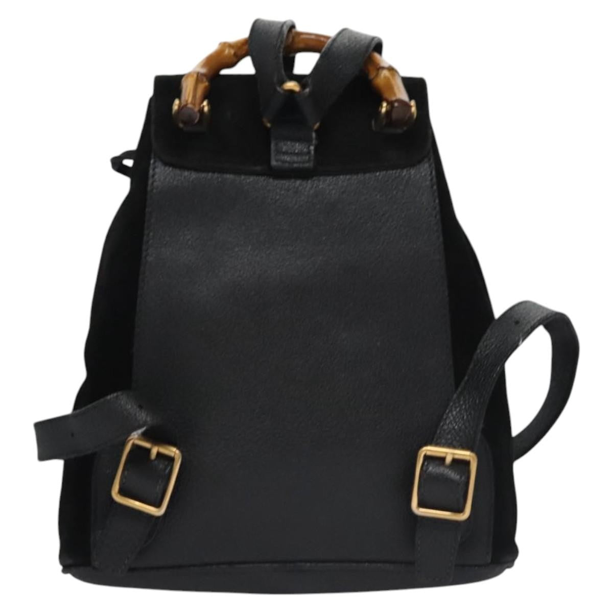 Gucci Gucci Bamboo Daim Black Suede Backpack Bag (Pre-Owned)