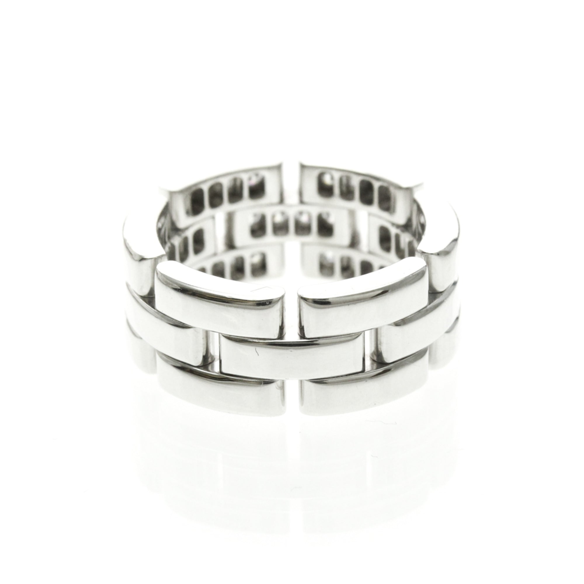 Cartier Maillon Panthere 3 Row Band 18K White Gold With Half Diamonds Silver White_Gold Ring Jewelry (Pre-Owned)