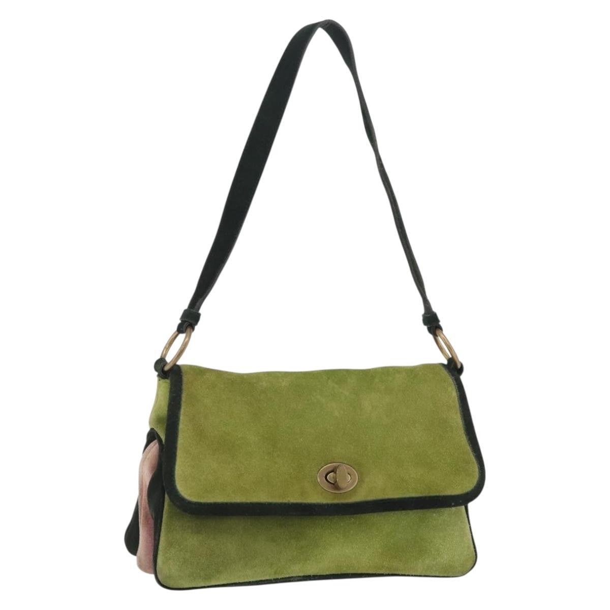 Miu Miu Vintage Flap Bag Suede Green Suede Handbag (Pre-Owned)