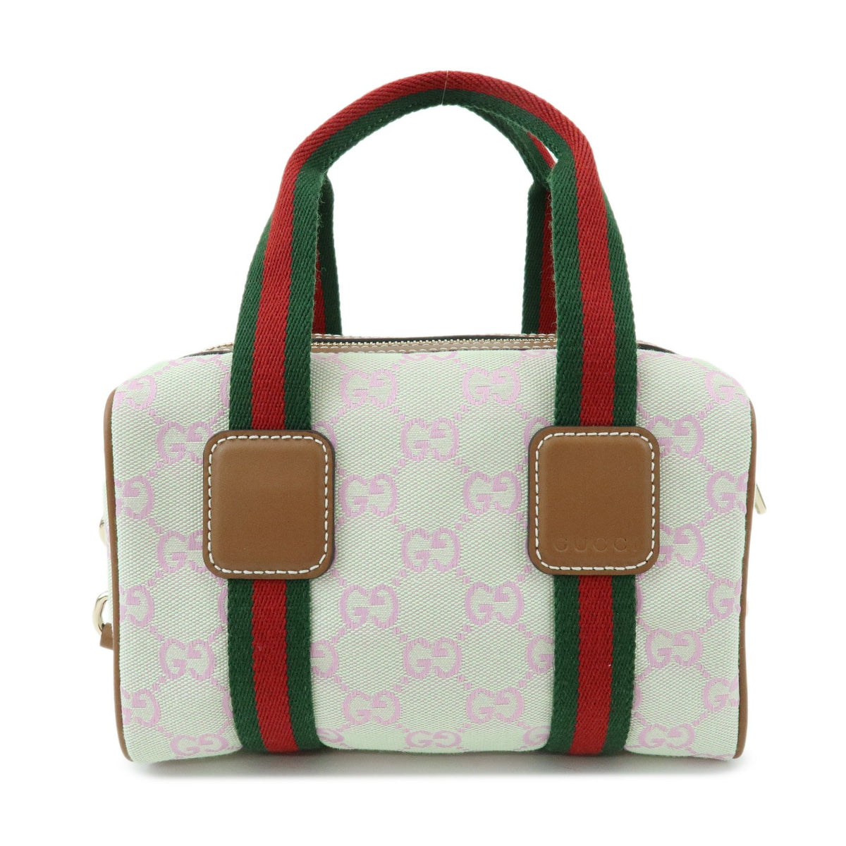Gucci Web Boston Gg Canvas Green Canvas Handbag (Pre-Owned)