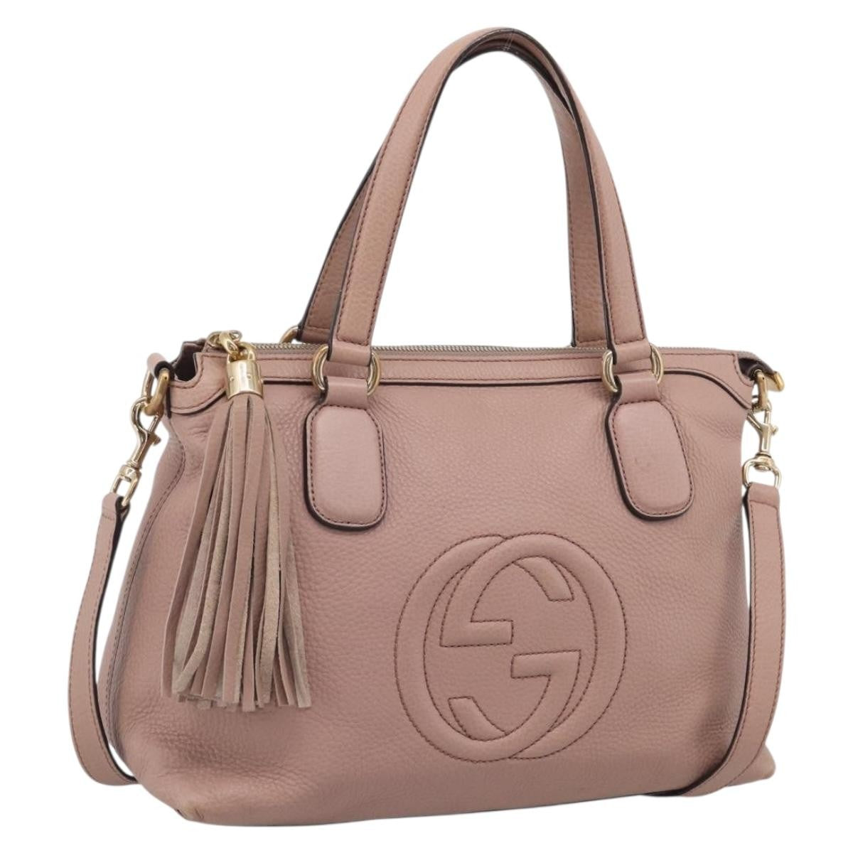 Gucci Soho Convertible Soft Top Handle Leather Pink Leather Handbag (Pre-Owned)
