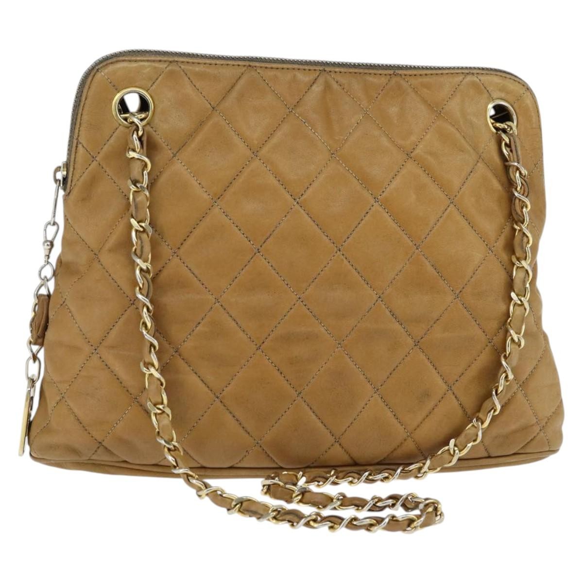Chanel Vintage Zip Chain Quilted Lambskin Brown Leather Shoulder Bag Bag (Pre-Owned)