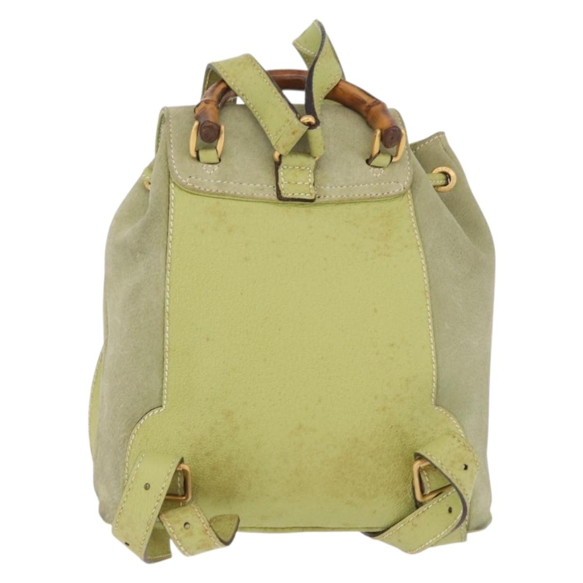 Gucci Gucci Bamboo Daim Green Suede Backpack Bag (Pre-Owned)