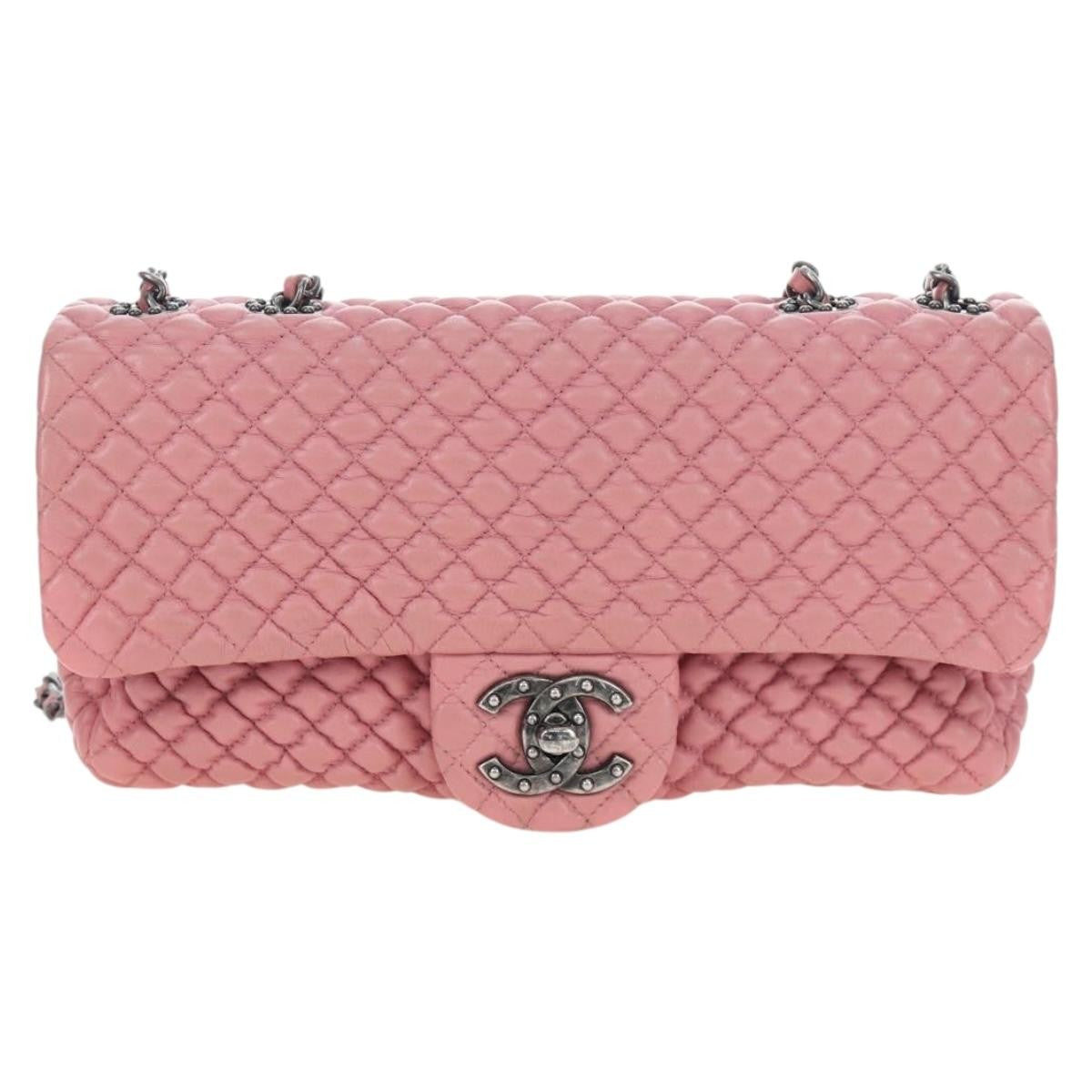 Chanel Flap Shoulder Quilted Lambskin Pink Leather Shoulder Bag Bag (Pre-Owned)