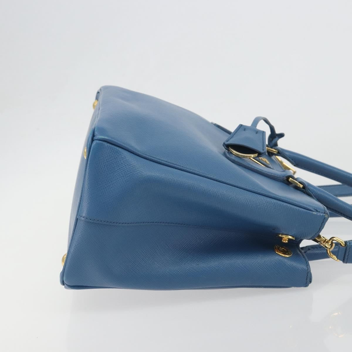 Prada Double Zip Lux Tote Saffiano Leather Blue Leather Handbag (Pre-Owned)