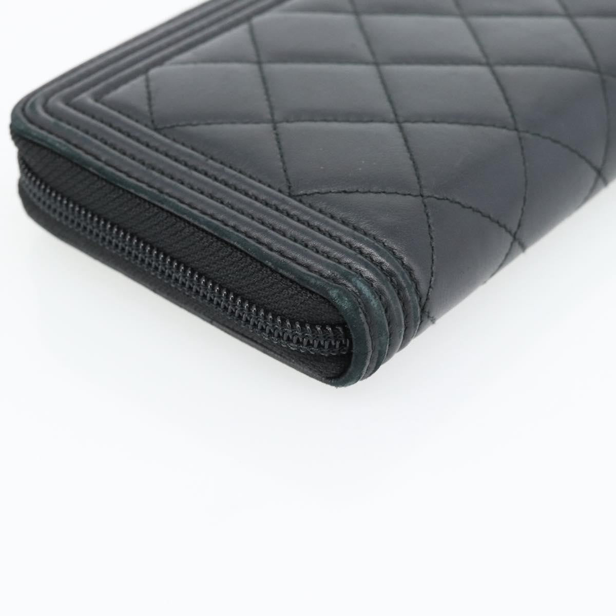 Chanel Boy Zip Around Organizer Quilted Lambskin Black Leather Wallets Accessory (Pre-Owned)