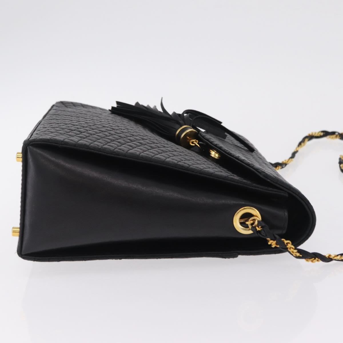 Bally Vintage Chain Quilted Leather Black Leather Shoulder Bag Bag (Pre-Owned)
