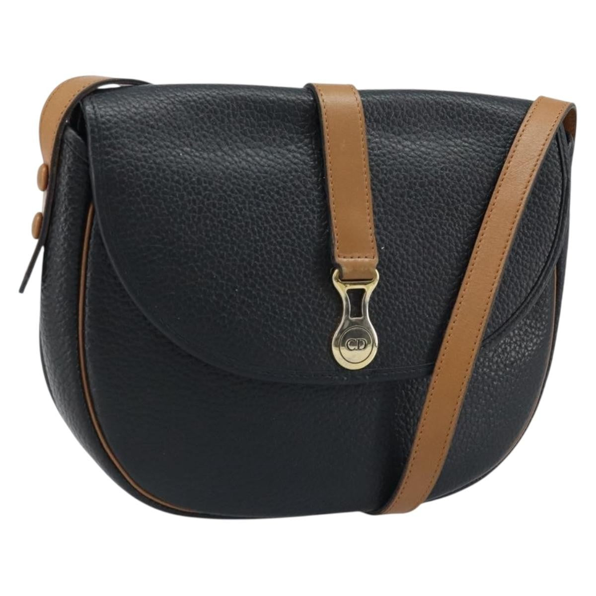 Christian Dior Vintage Cd Logo Leather Black Leather Shoulder Bag Bag (Pre-Owned)