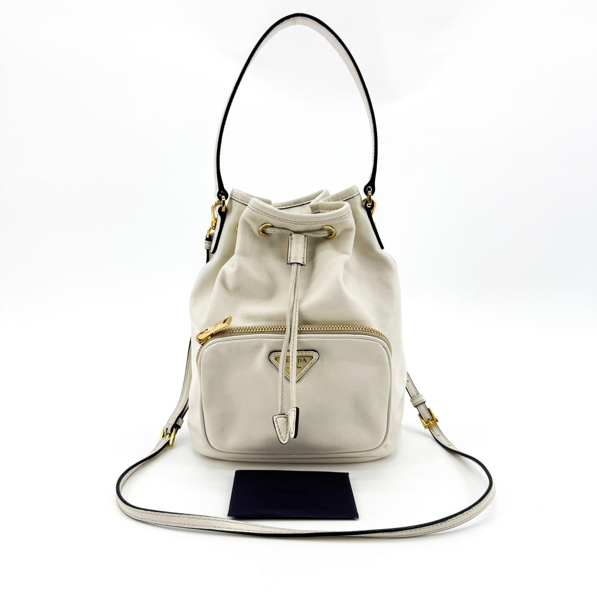 Prada Duet Drawstring Bucket Leather White Leather Handbag (Pre-Owned)