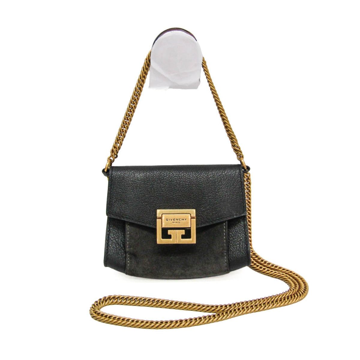 Givenchy Gv3 Flap Leather With Suede Black Leather Handbag (Pre-Owned)