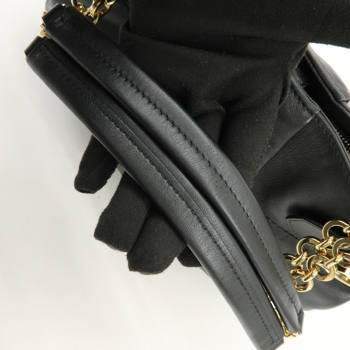 Salvatore Ferragamo W Chain Leather Black Leather Tote Bag Bag (Pre-Owned)