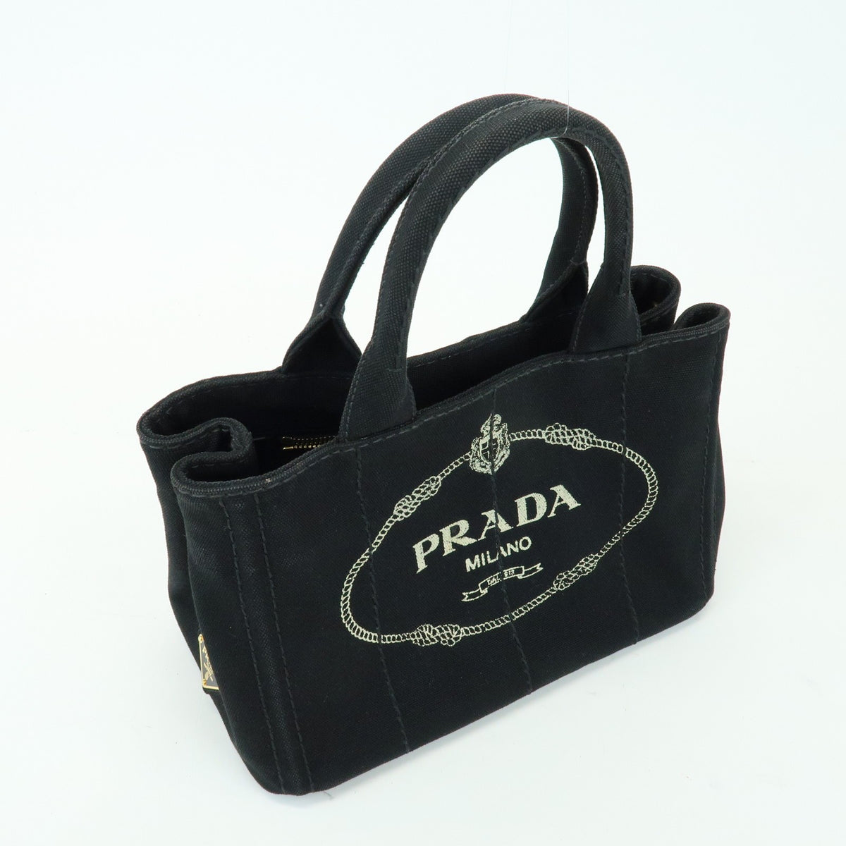 Prada Canapa Canvas Black Canvas Tote Bag Bag (Pre-Owned)