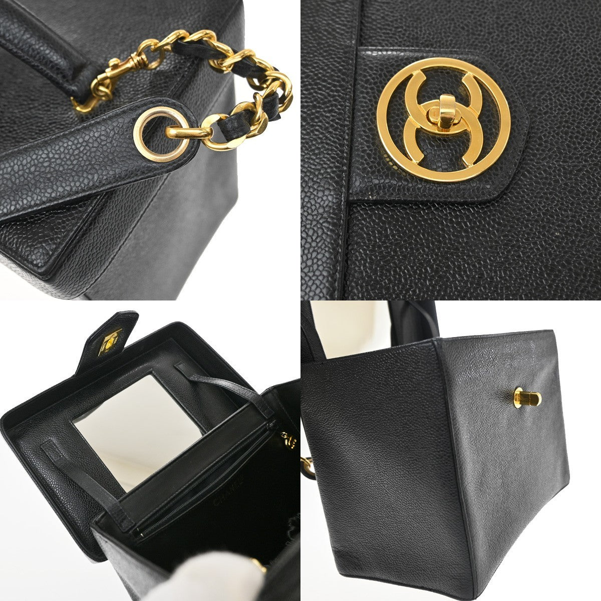 Chanel Vintage Vanity Case Calfskin Black Leather Handbag (Pre-Owned)
