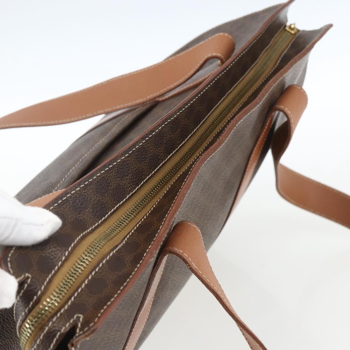 Celine Vintage Macadam Shopper Tote Canvas And Leather Brown Canvas Tote Bag Bag (Pre-Owned)