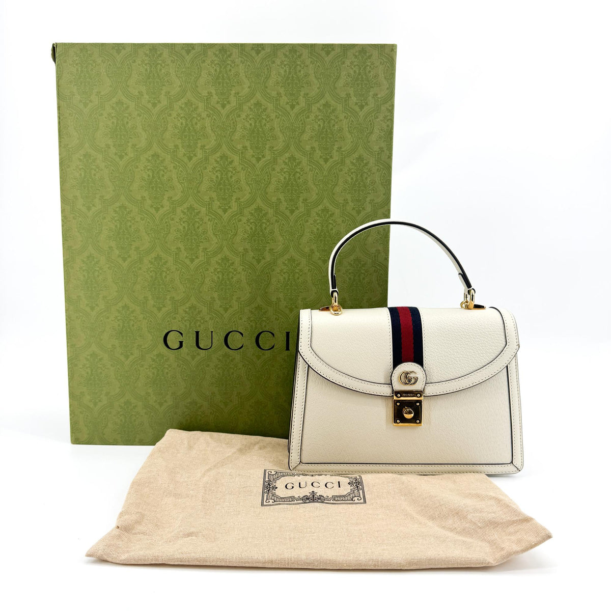 Gucci Ophidia Flap Top Handle Leather White Leather Handbag (Pre-Owned)