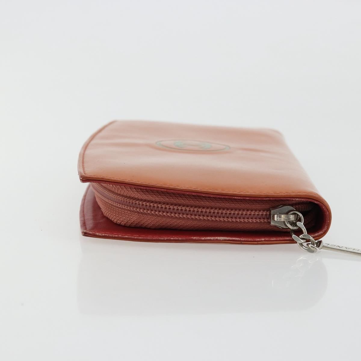 Chanel Cc Logo Zip Around Patent Orange Patent_Leather Wallets Accessory (Pre-Owned)