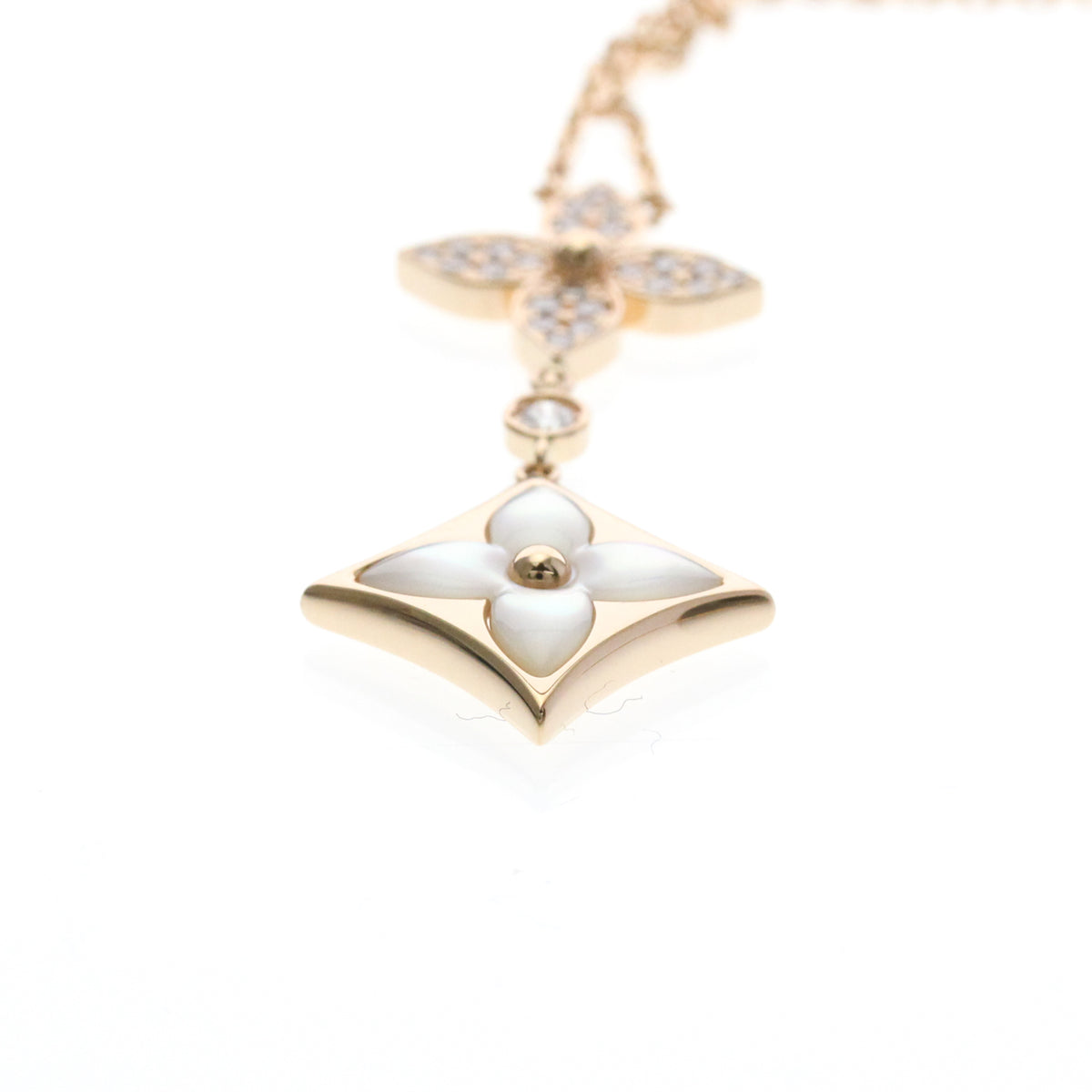 Louis Vuitton Color Blossom Lariat 18K Rose Gold With Mother Of Pearl And Diamond Gold Pink_Gold Necklace Jewelry (Pre-Owned)