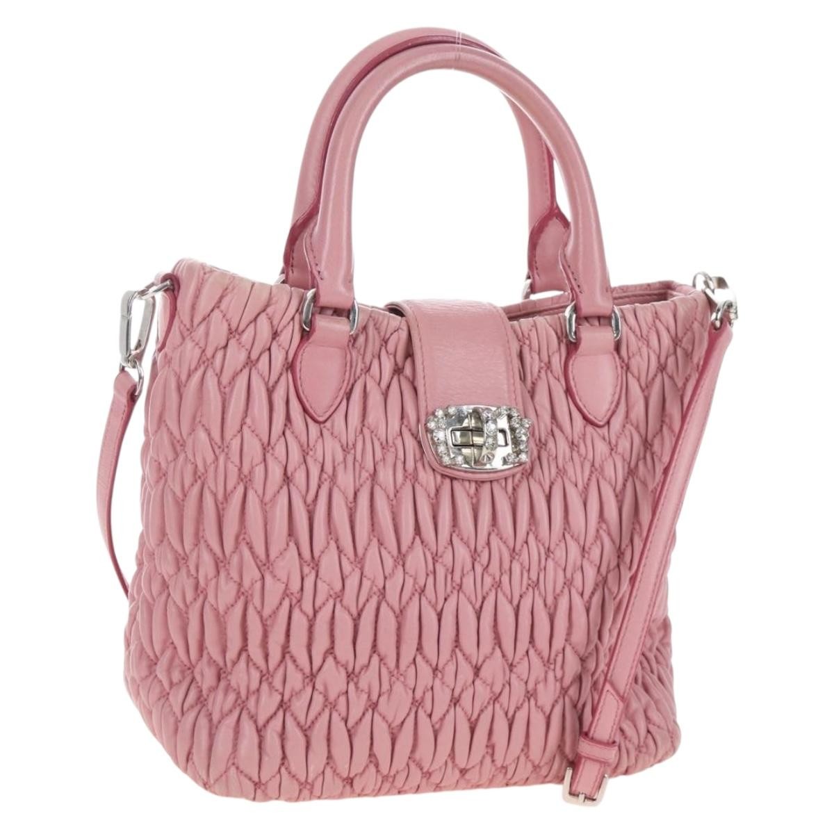 Miu Miu Crystal Convertible Top Handle Matelasse Leather Pink Leather Handbag (Pre-Owned)