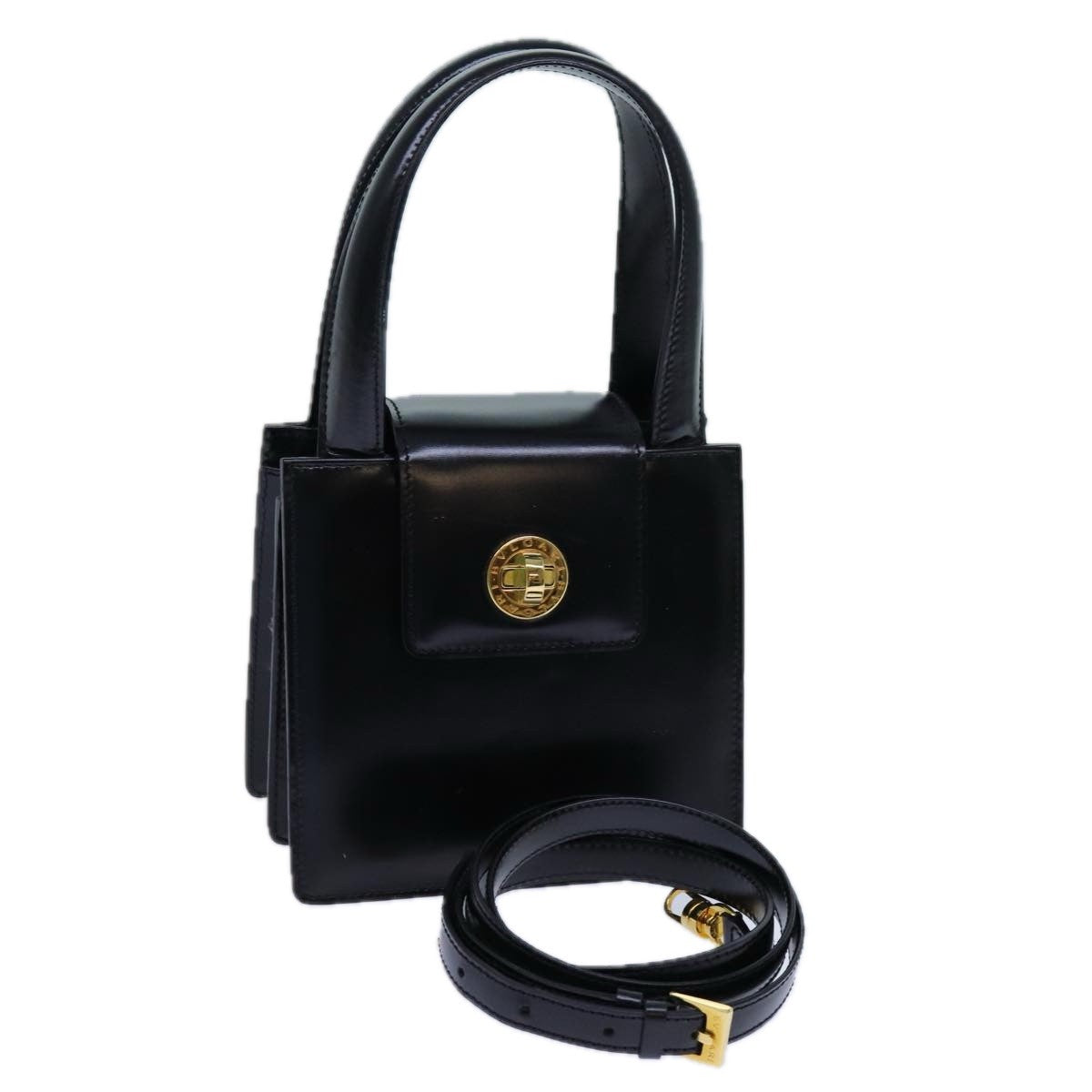 Bvlgari Handbag Leather Black Leather Handbag (Pre-Owned)
